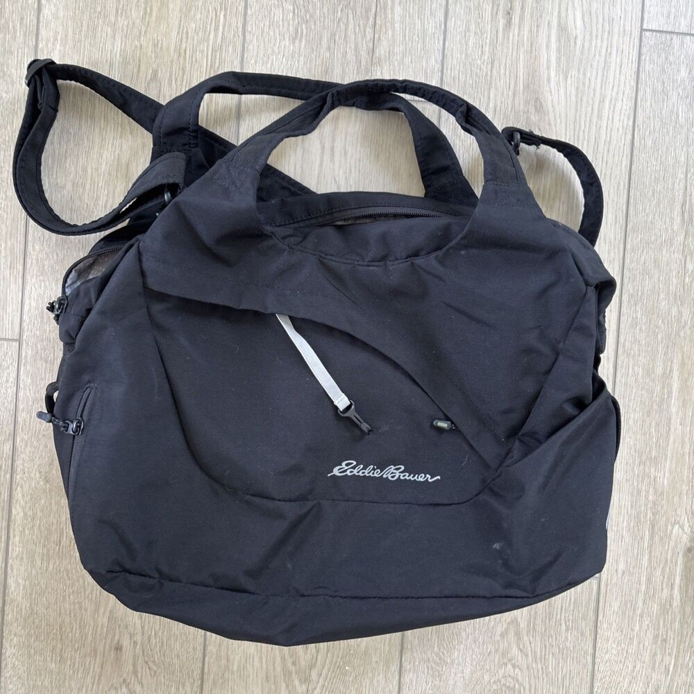 Eddie Bauer Zen Tote Travel Sling Vegan Retro Black Canvas Gym Hiking Tote Zip
